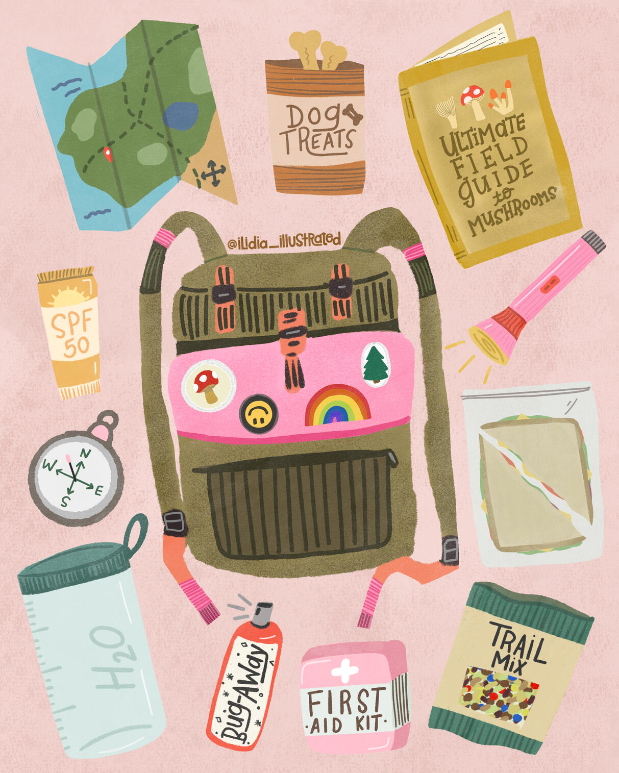 A collage of hiking essentials!